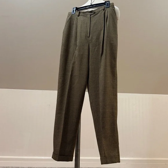 Lauren Ralph Lauren High Waisted pleated Houndstooth Pants Trousers lined wool - Picture 3 of 12